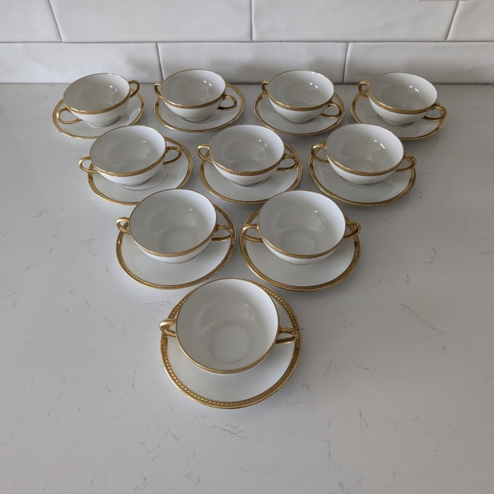Limoges France William Guérin Circa 1900–1932 Soup Cup with Saucer Double Handle - Picture 2 of 16